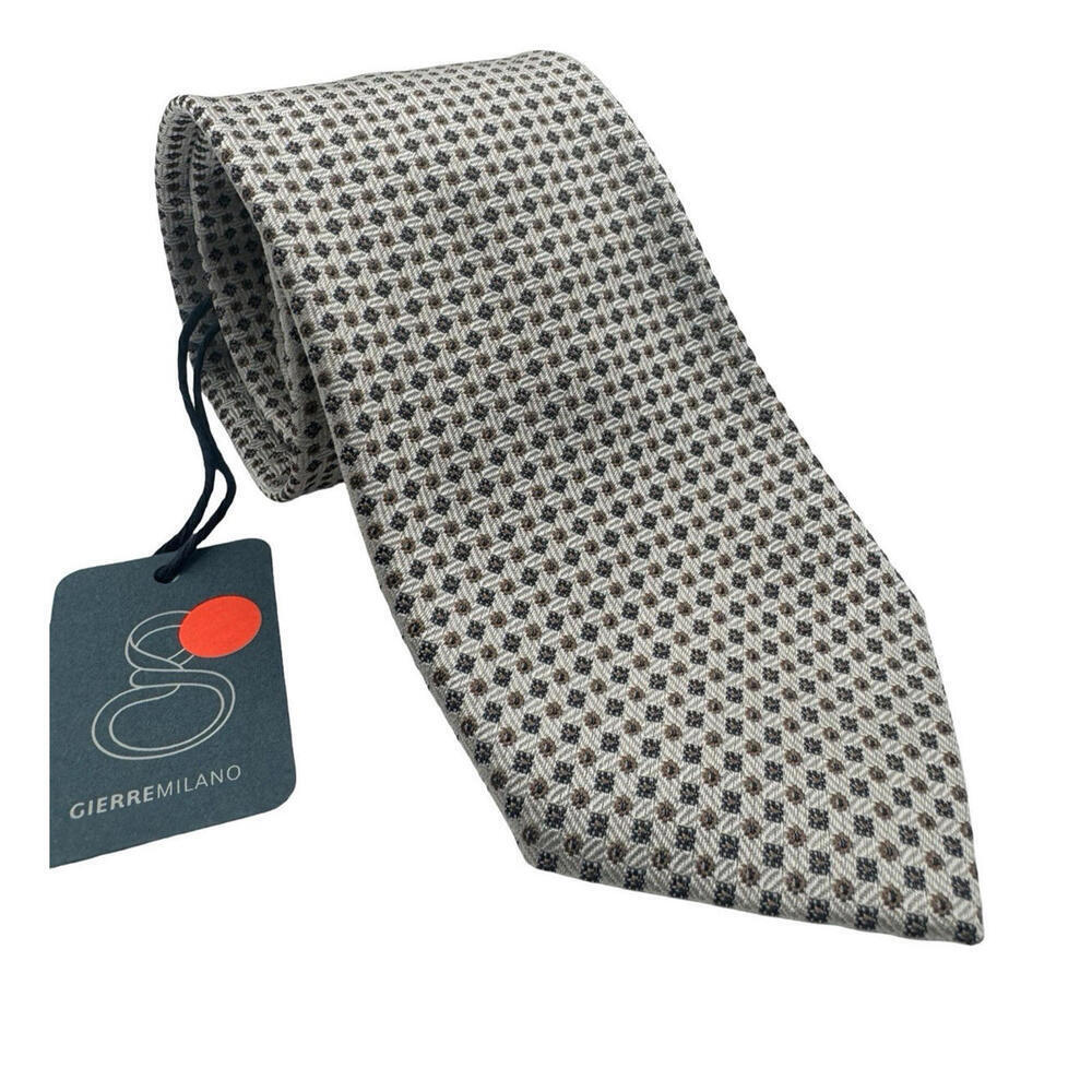 Gierre Milano Silk Cotton Blend Neck Tie Geometric Beige 3.5" W | 57" L